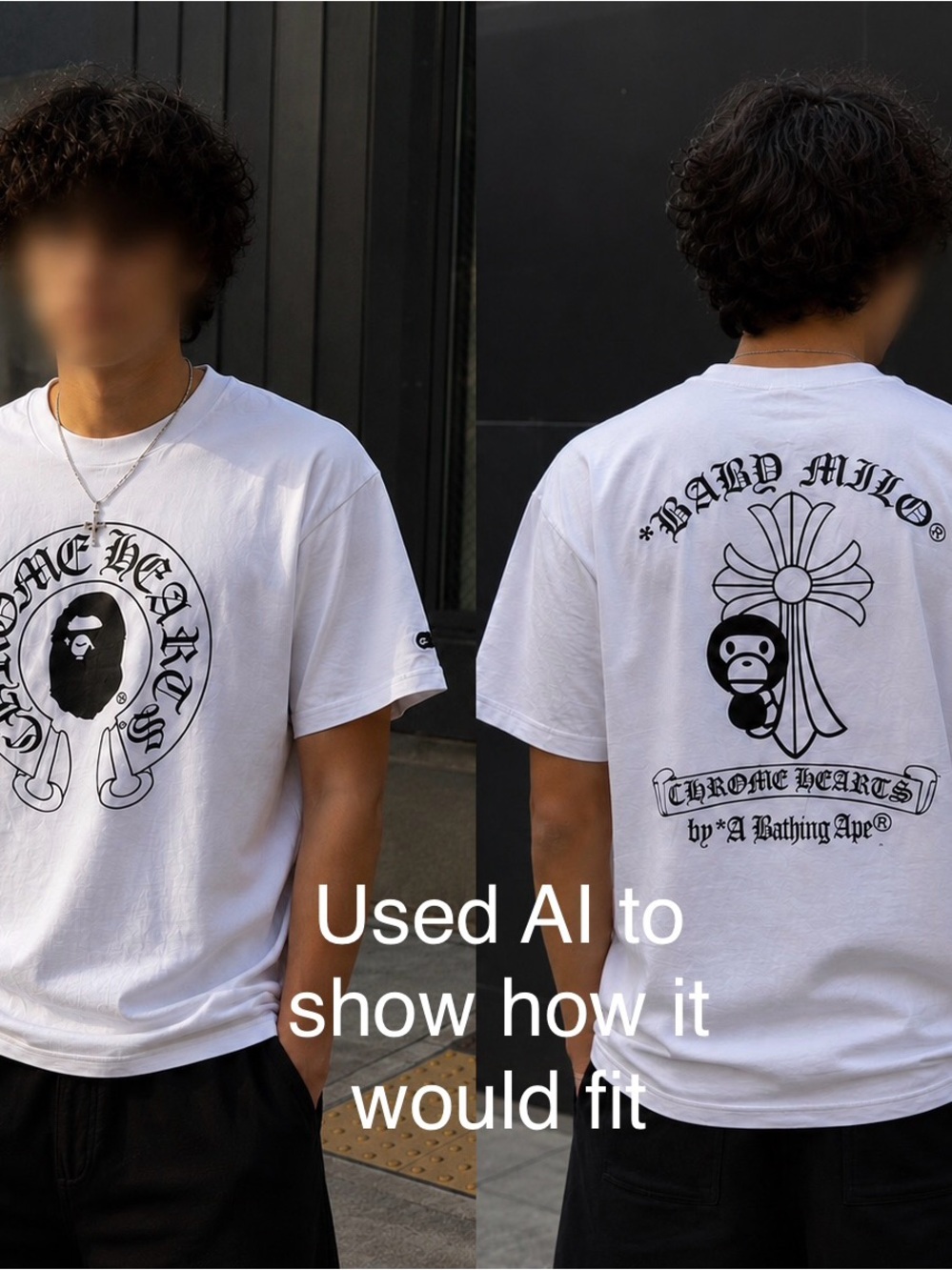 Bape White Short-Sleeve Tee with Black Graphic Logos